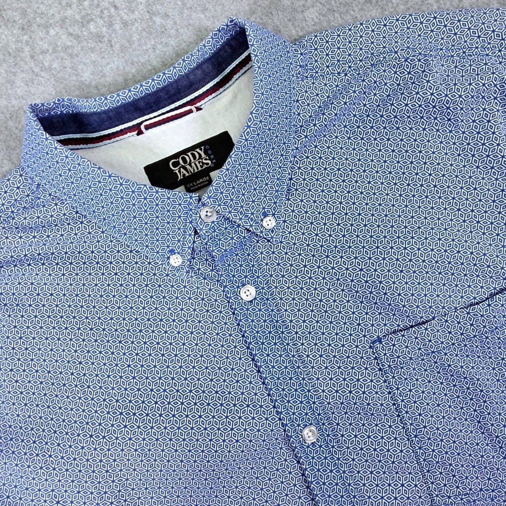 Cody James Core Mens XXL Blue Geometric Diamond Short Sleeve Button Down Shirt